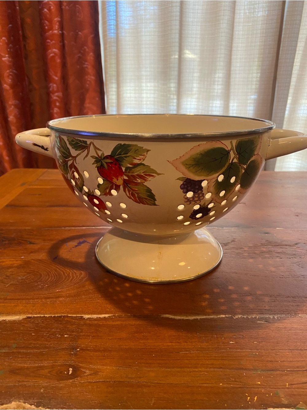 Vintage Enameled Pedestal Colander- Regency Club